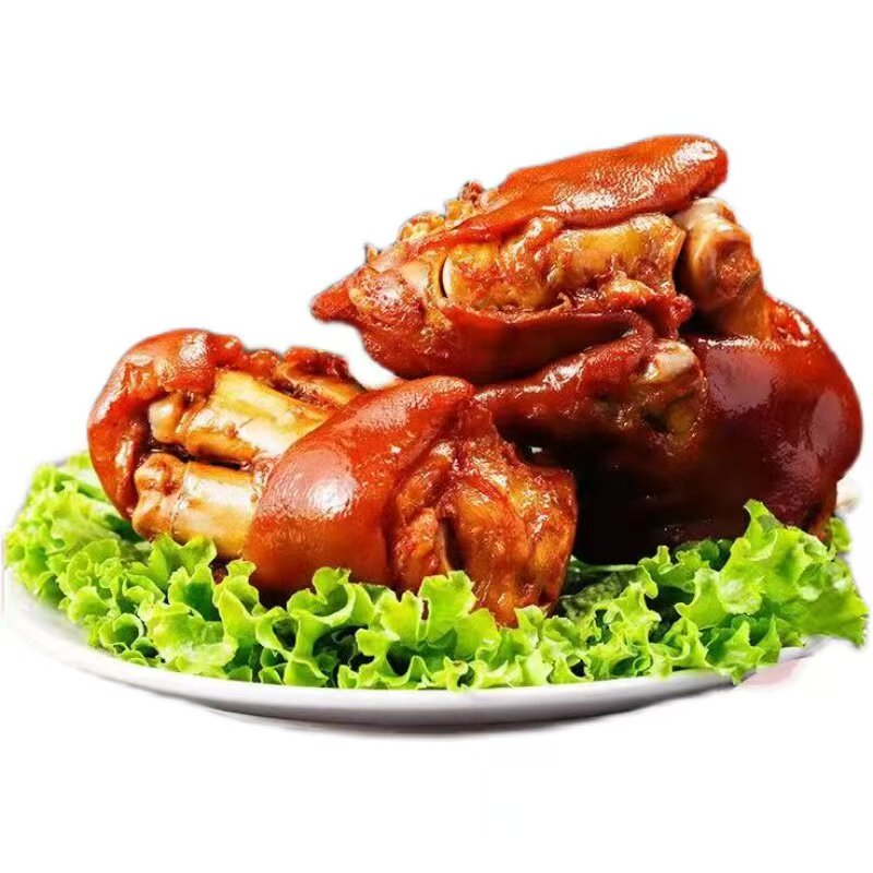铺在生菜上的熏猪蹄